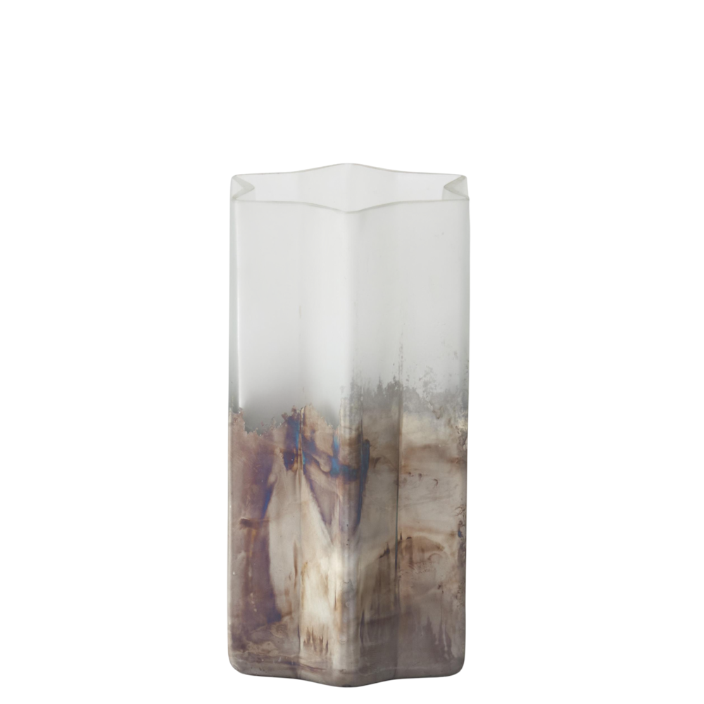 Single star-shaped glass vase with a frosted white top and metallic acid-wash base.