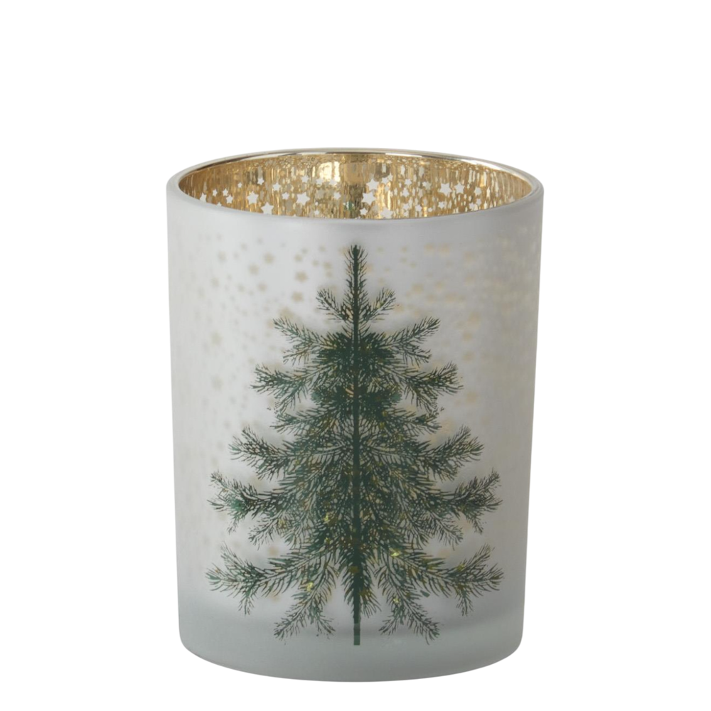 Small frosted white glass Christmas tree candle holder.