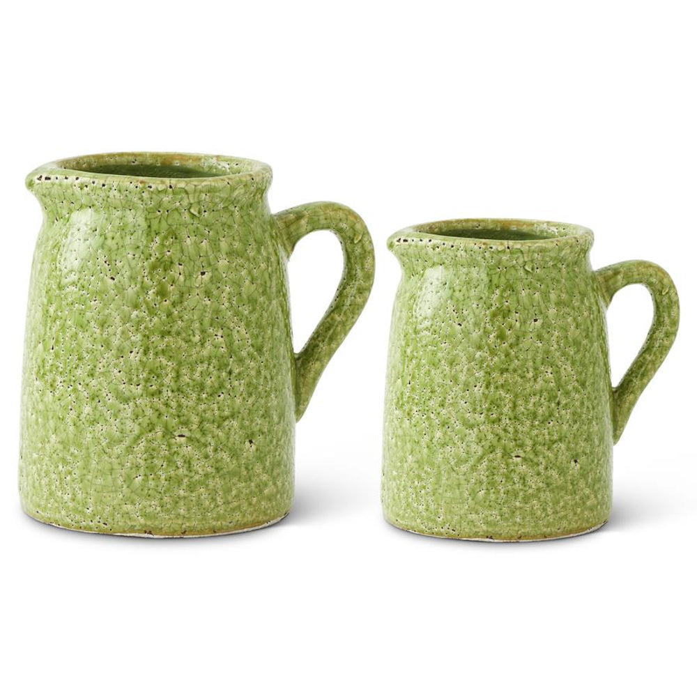 Small Green Crackle Glazed Terracotta Pitcher — alternate view 2