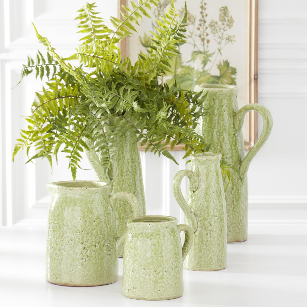 Small Green Crackle Glazed Terracotta Pitcher — alternate view 3