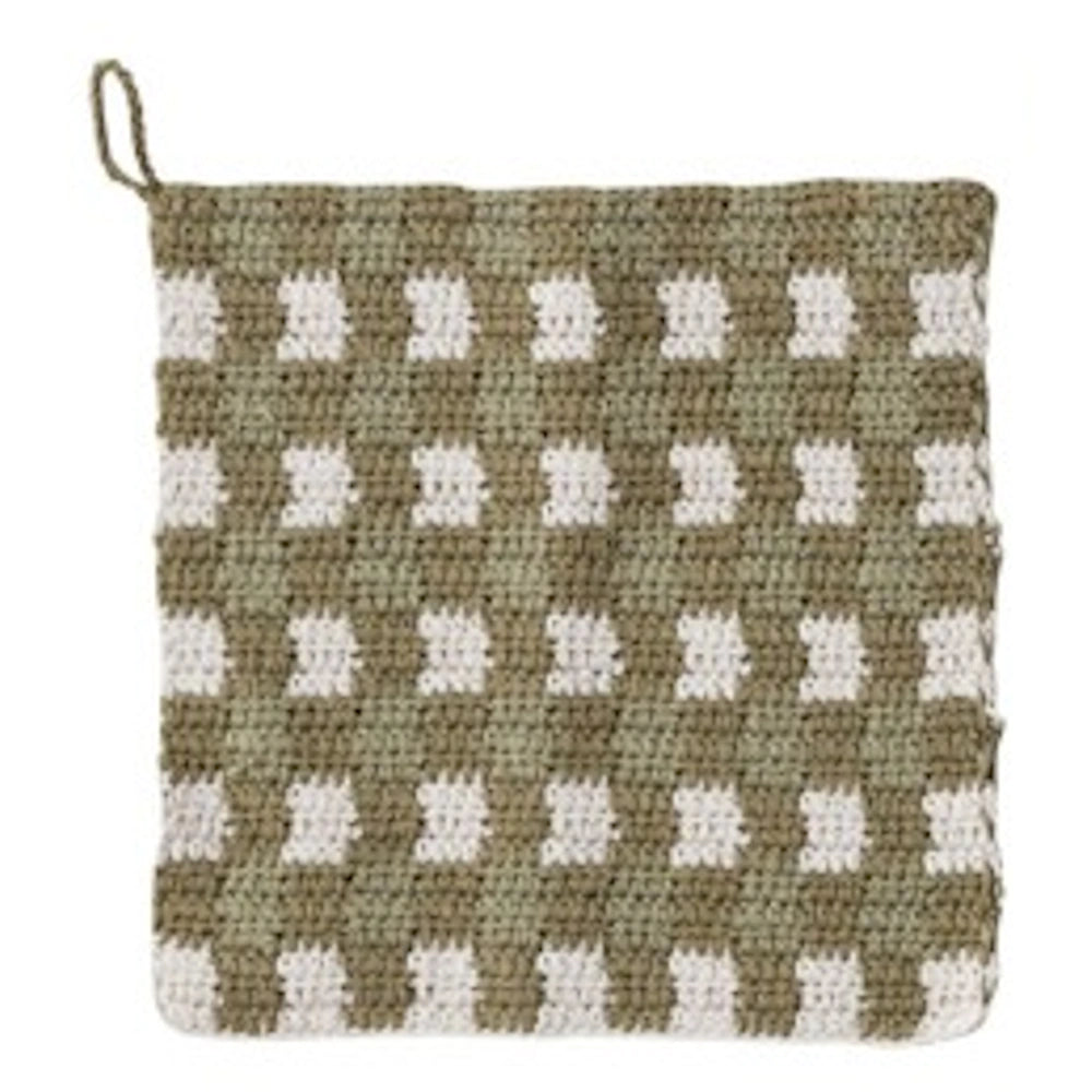 Square Cotton Crocheted Pot Holder with Check Pattern — alternate view 2