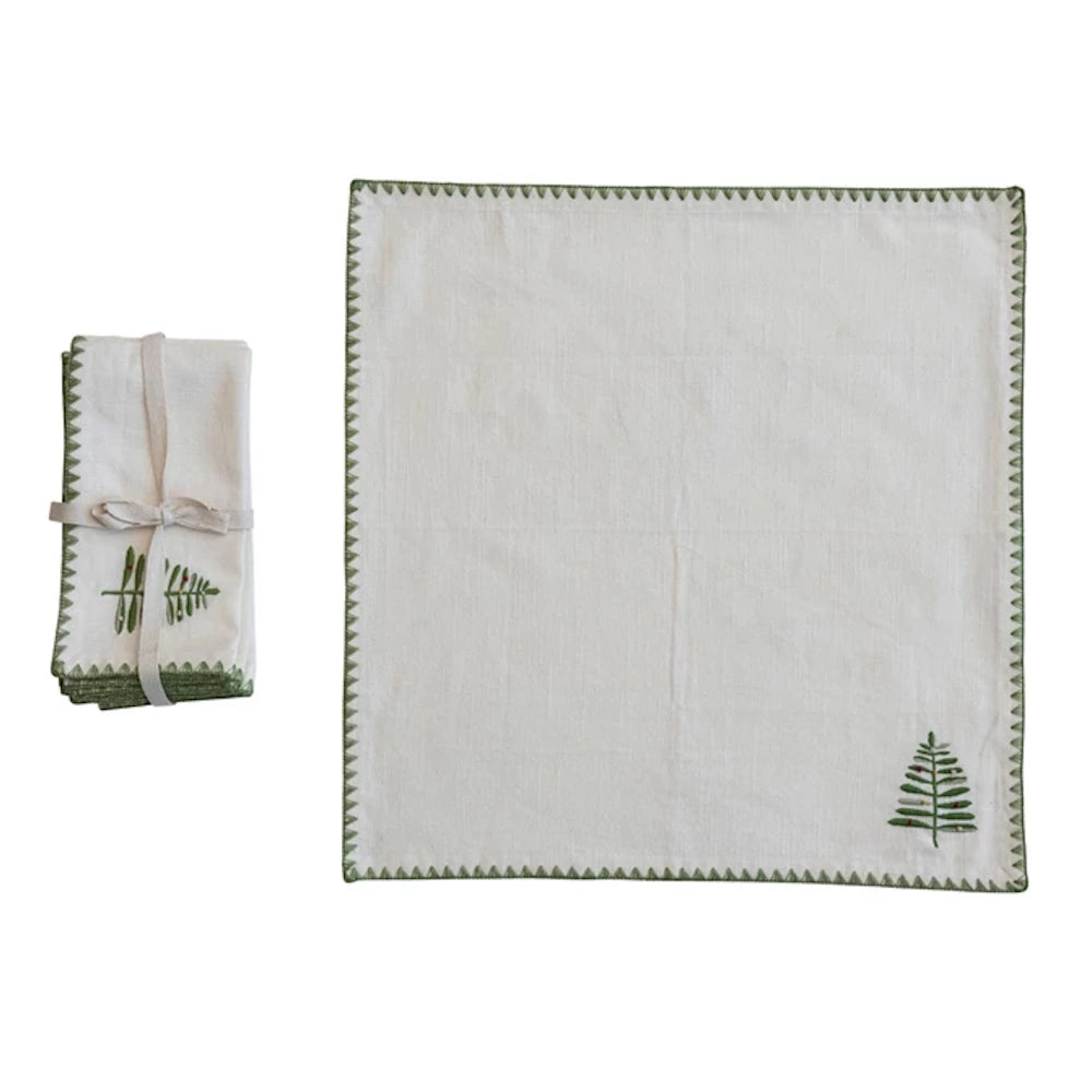 Set of 4 Square Cotton Napkins with Embroidered Tree — alternate view 2
