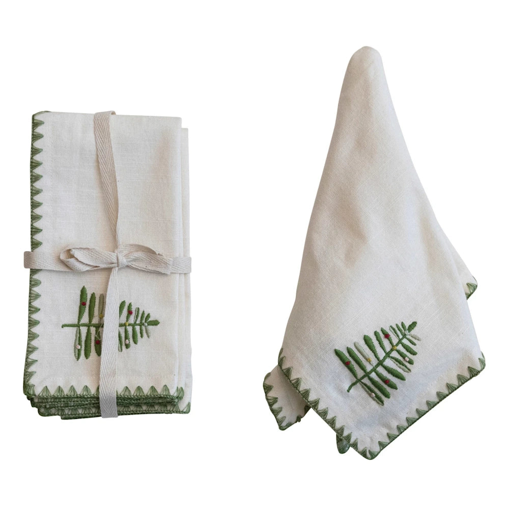 Set of 4 Square Cotton Napkins with Embroidered Tree — alternate view 3