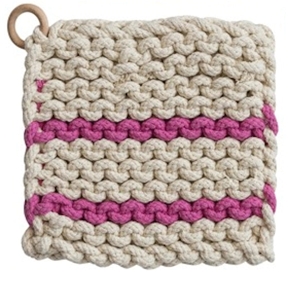 Square Crocheted Pot Holder with Wood Ring — alternate view 4