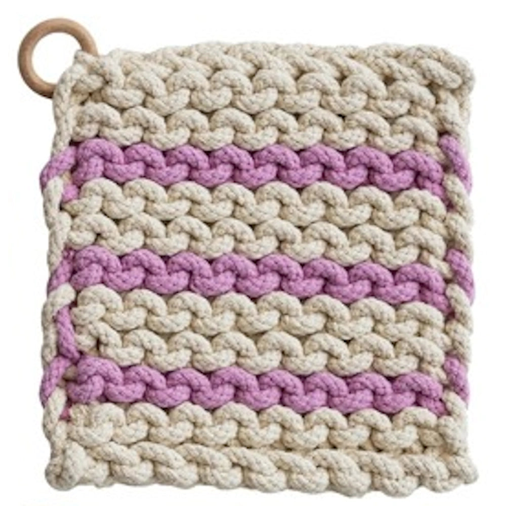 Square Crocheted Pot Holder with Wood Ring — alternate view 5