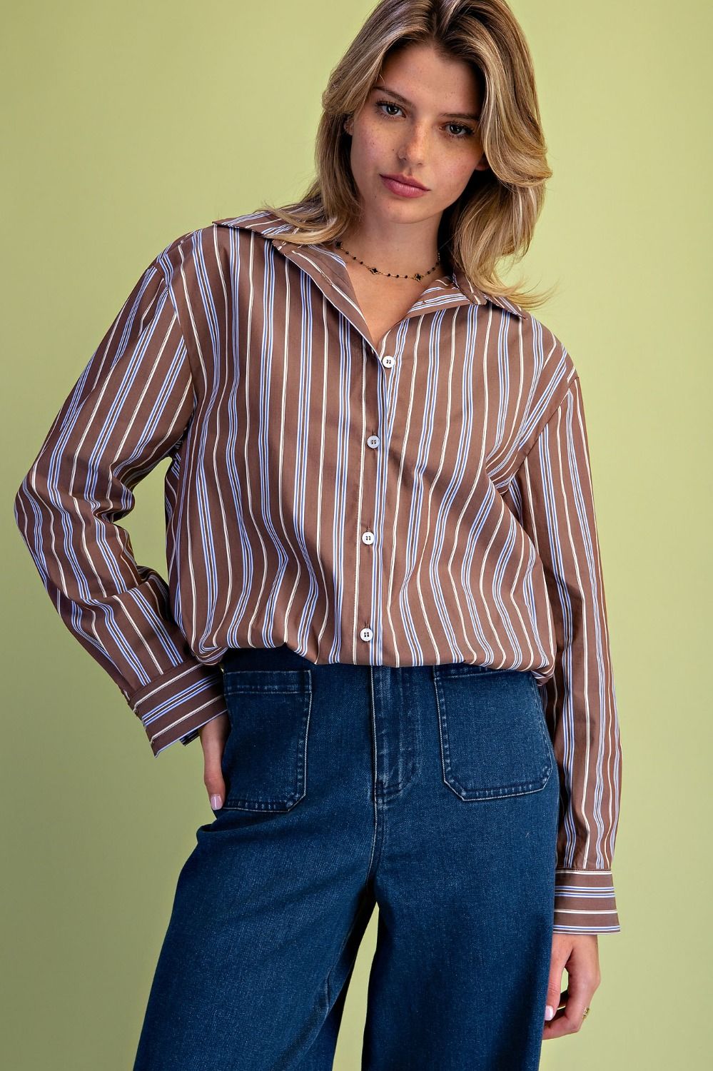 Brown Striped Button-Down Shirt