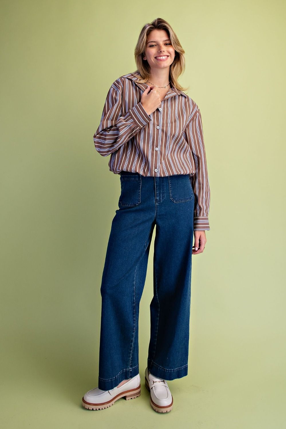 Brown Striped Button-Down Shirt — alternate view 3