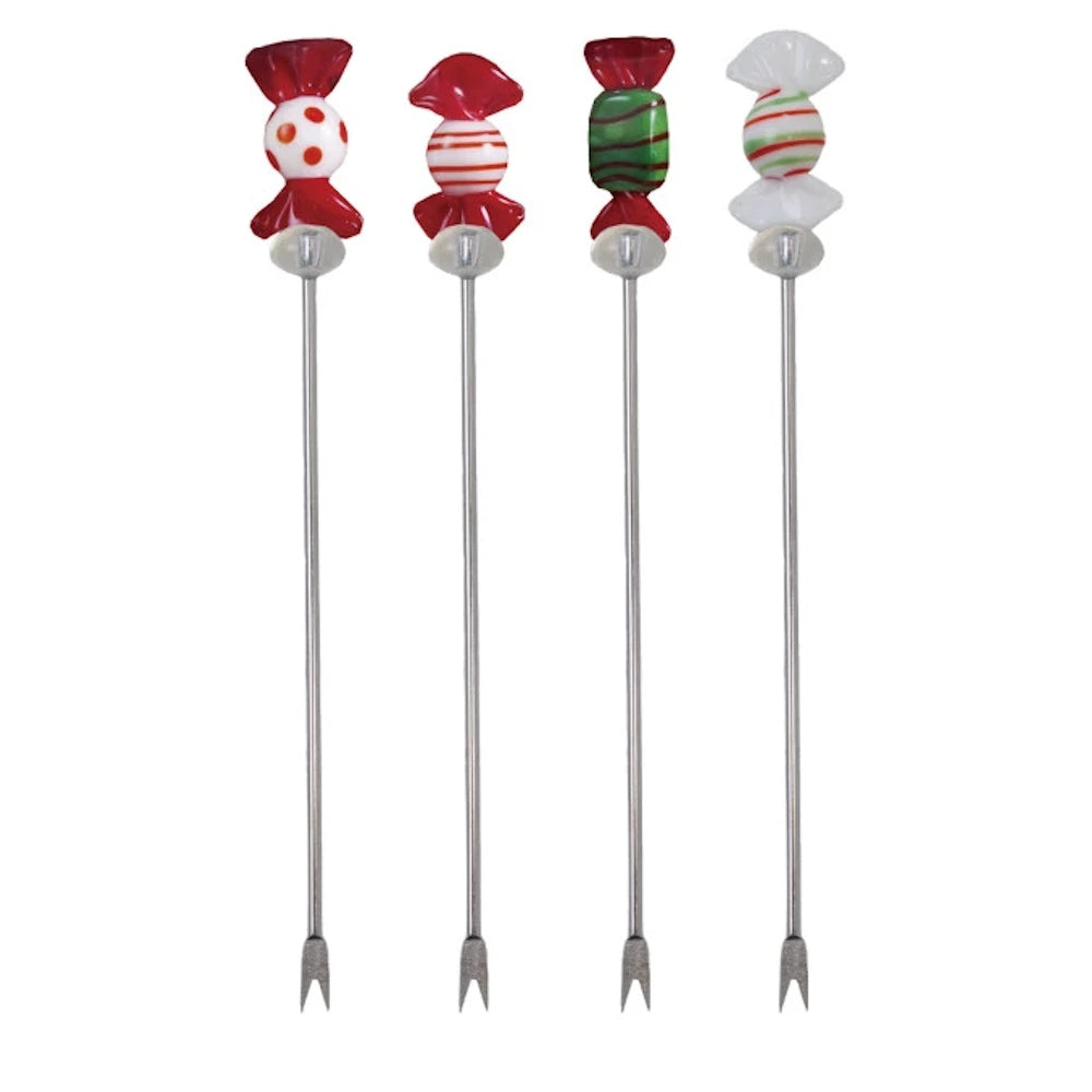 Set of 4 Stainless Steel Picks with Blown Glass Candies — alternate view 2
