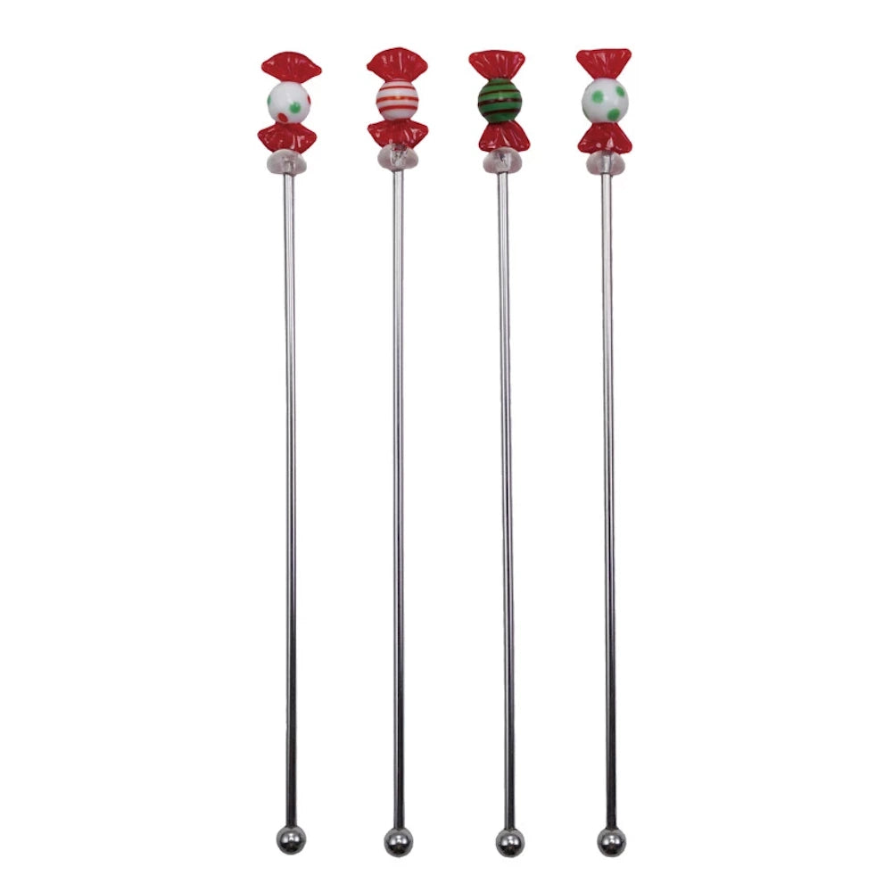 Set of 4 Stainless Steel Stirrers with Blown Glass Candies — alternate view 2