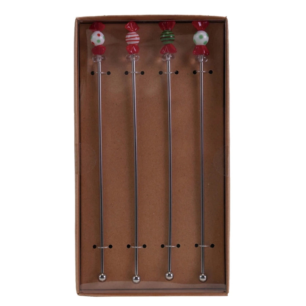 Set of 4 Stainless Steel Stirrers with Blown Glass Candies — alternate view 3