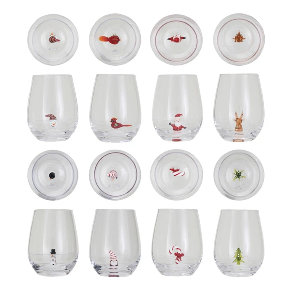 Stemless Wine Glass with Holiday Figure — alternate view 2