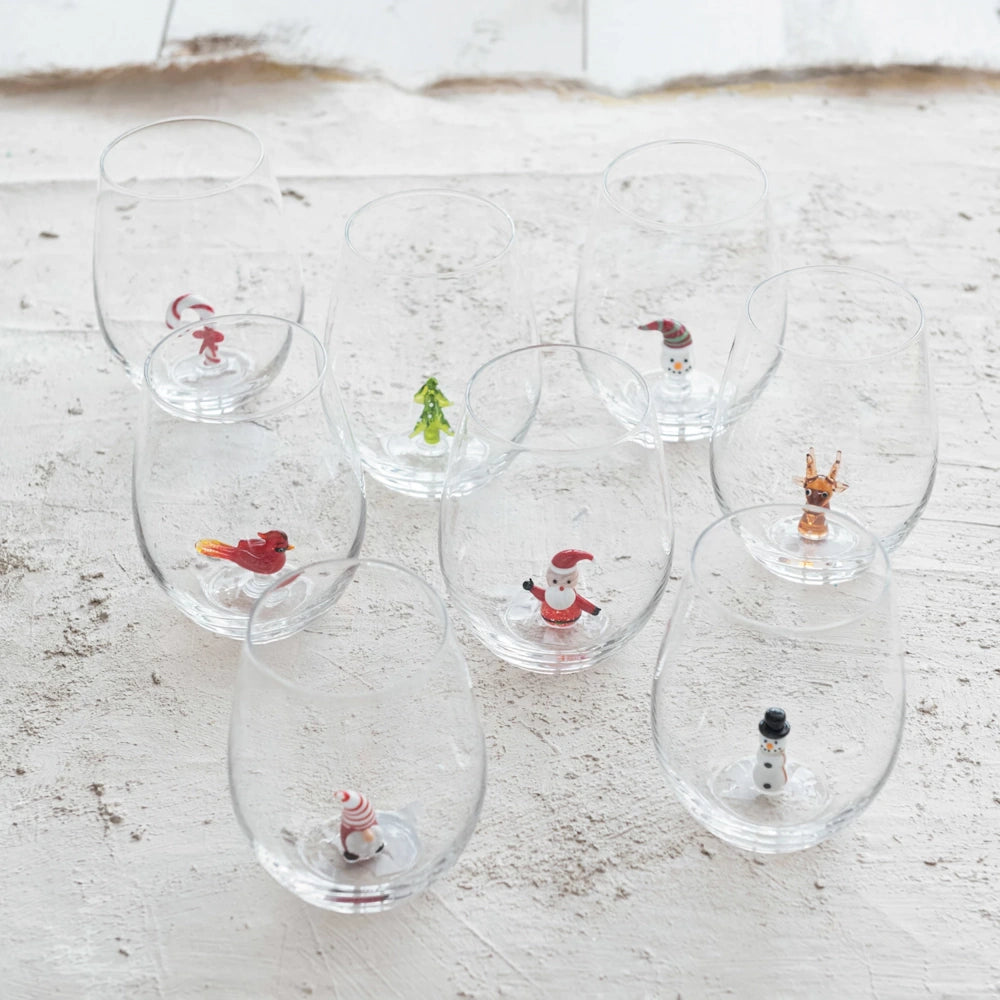 Stemless Wine Glass with Holiday Figure — alternate view 3