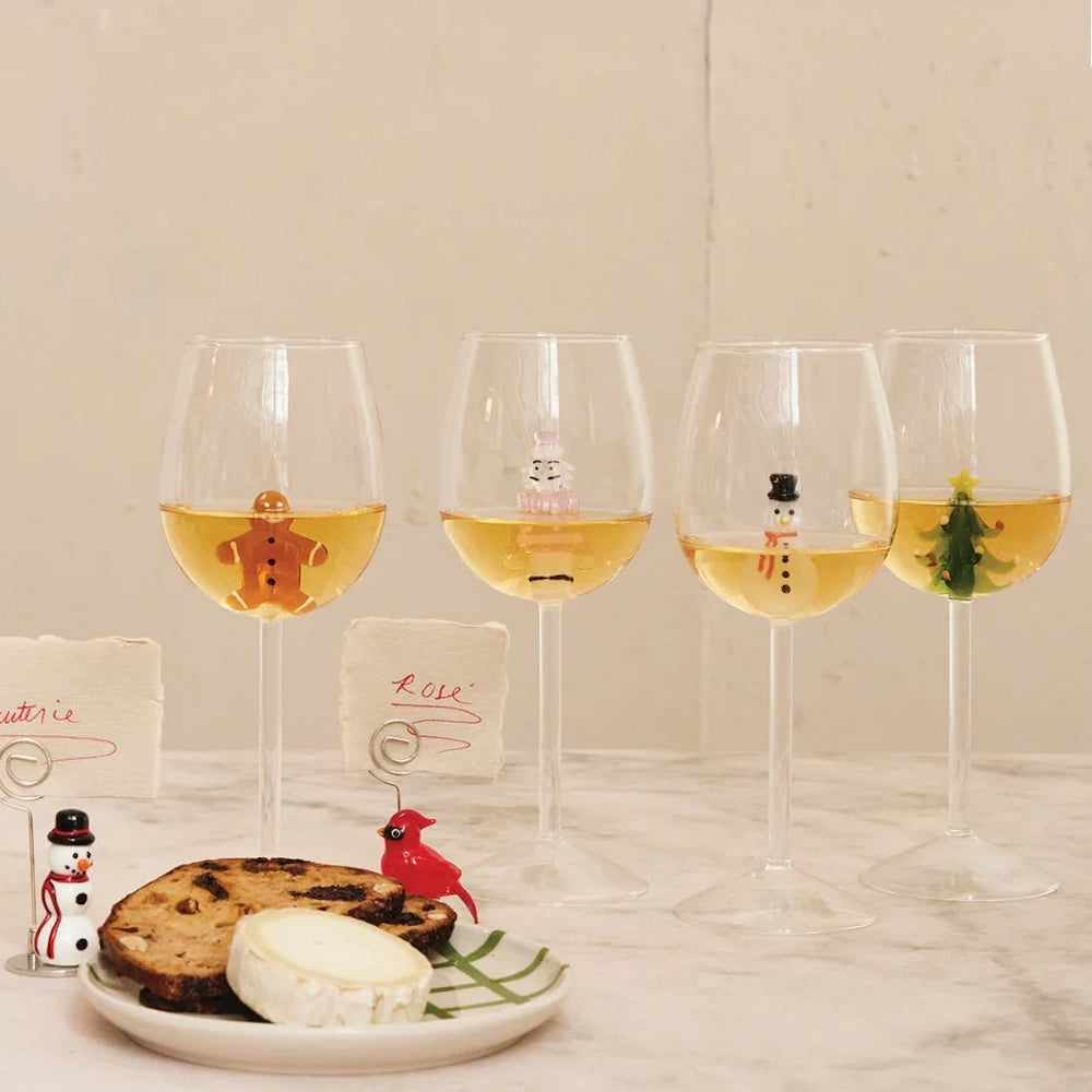Stemmed Wine Glass with Holiday Figure Inside