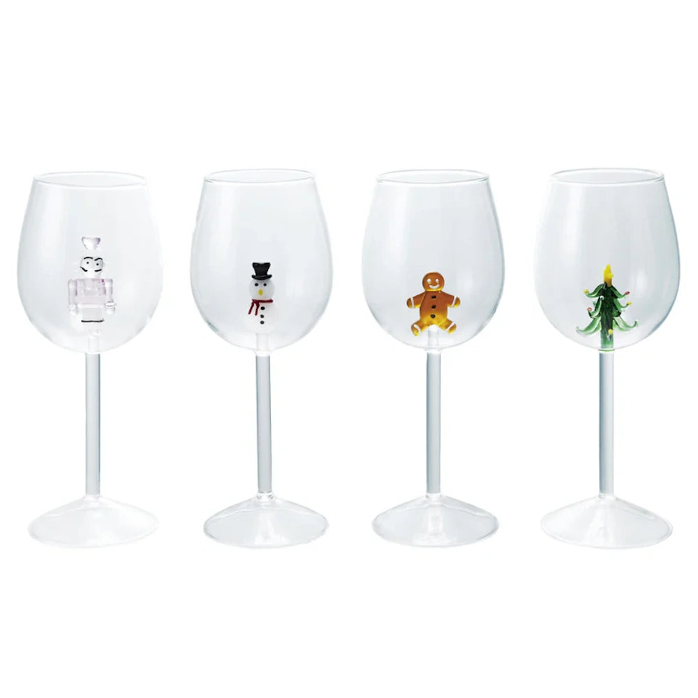 Stemmed Wine Glass with Holiday Figure Inside — alternate view 2
