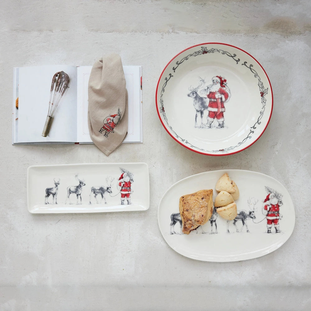 Stoneware Bowl with Santa & Reindeer Image