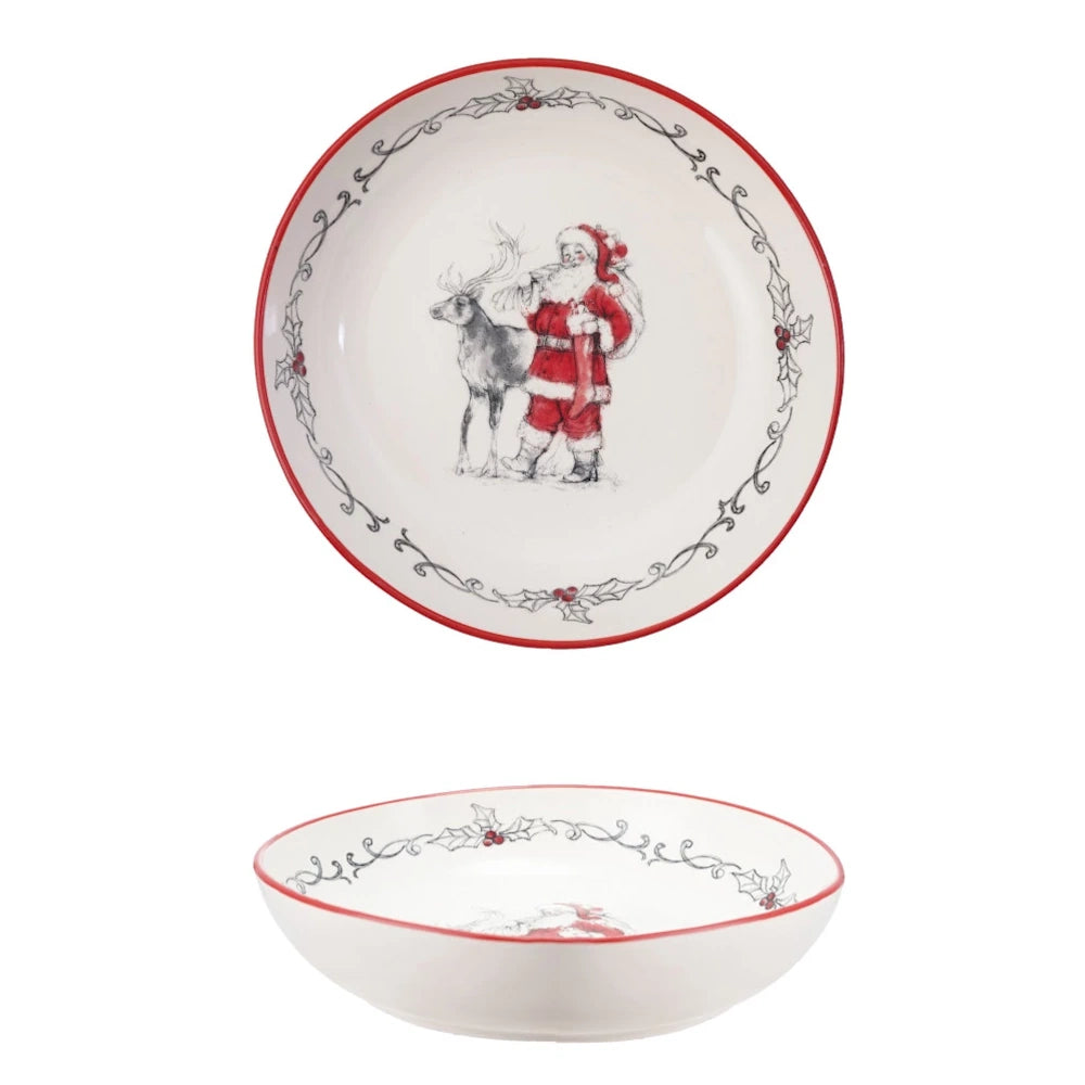 Stoneware Bowl with Santa & Reindeer Image — alternate view 2