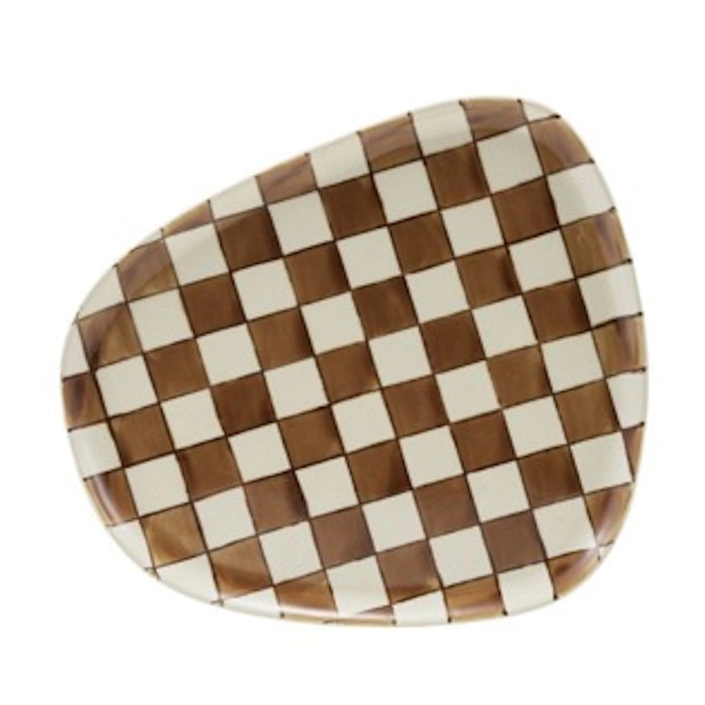Stoneware Organic Shaped Plate with Checked Pattern — alternate view 2