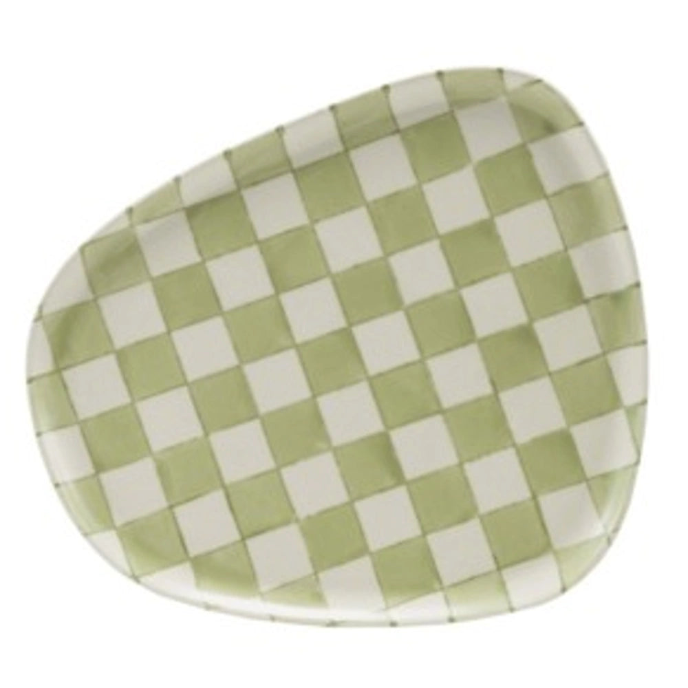 Stoneware Organic Shaped Plate with Checked Pattern — alternate view 3