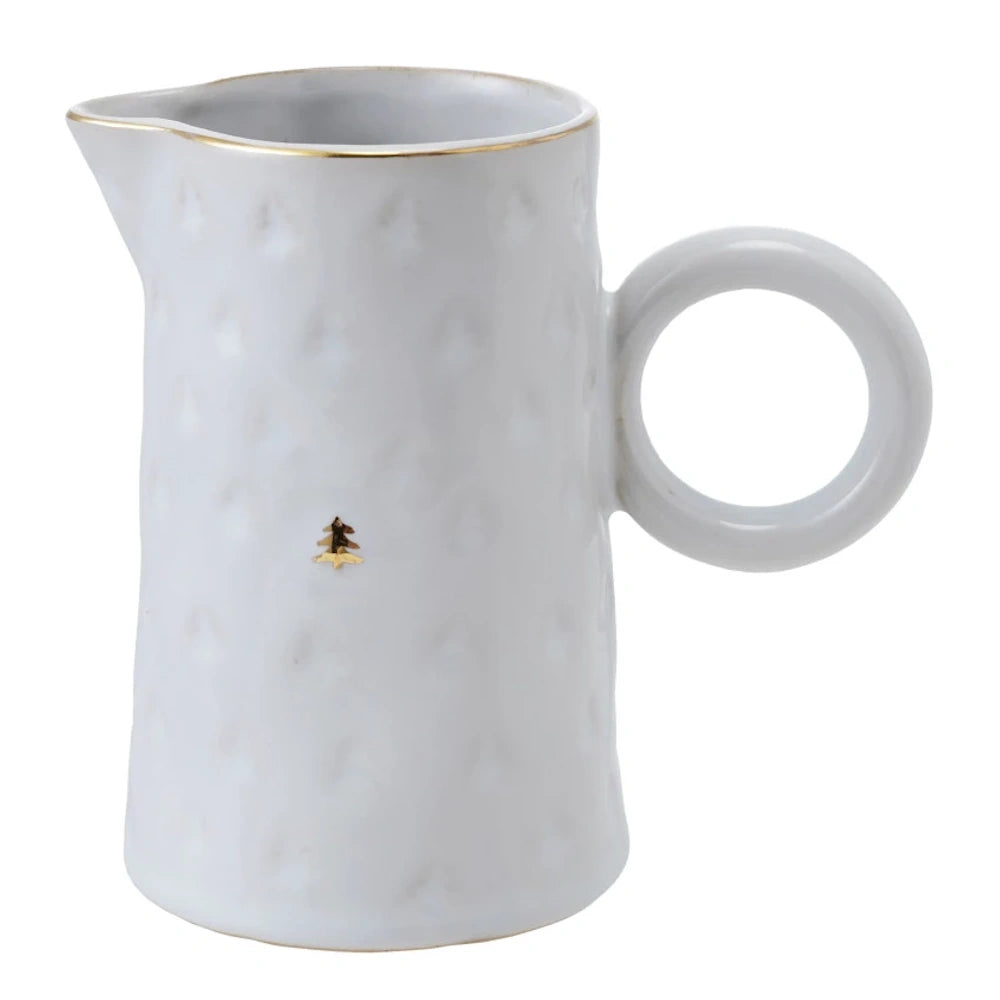 White Stoneware Pitcher with Trees & Gold Electroplating — alternate view 2
