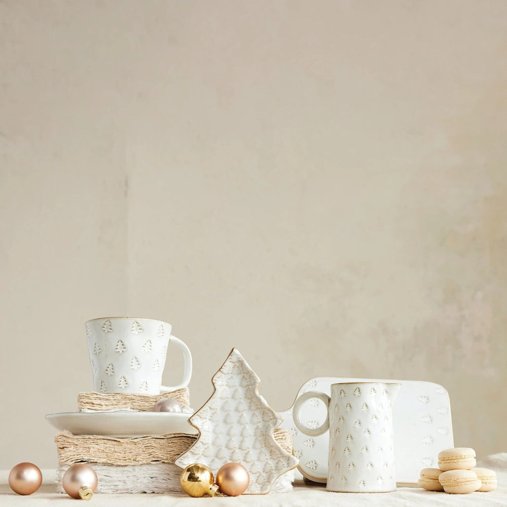 White Stoneware Pitcher with Trees & Gold Electroplating — alternate view 3
