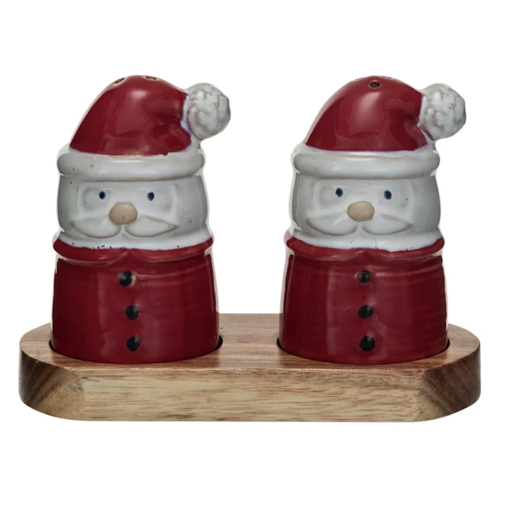 Stoneware Santa Shaped Salt & Pepper Shakers with Tray — alternate view 2