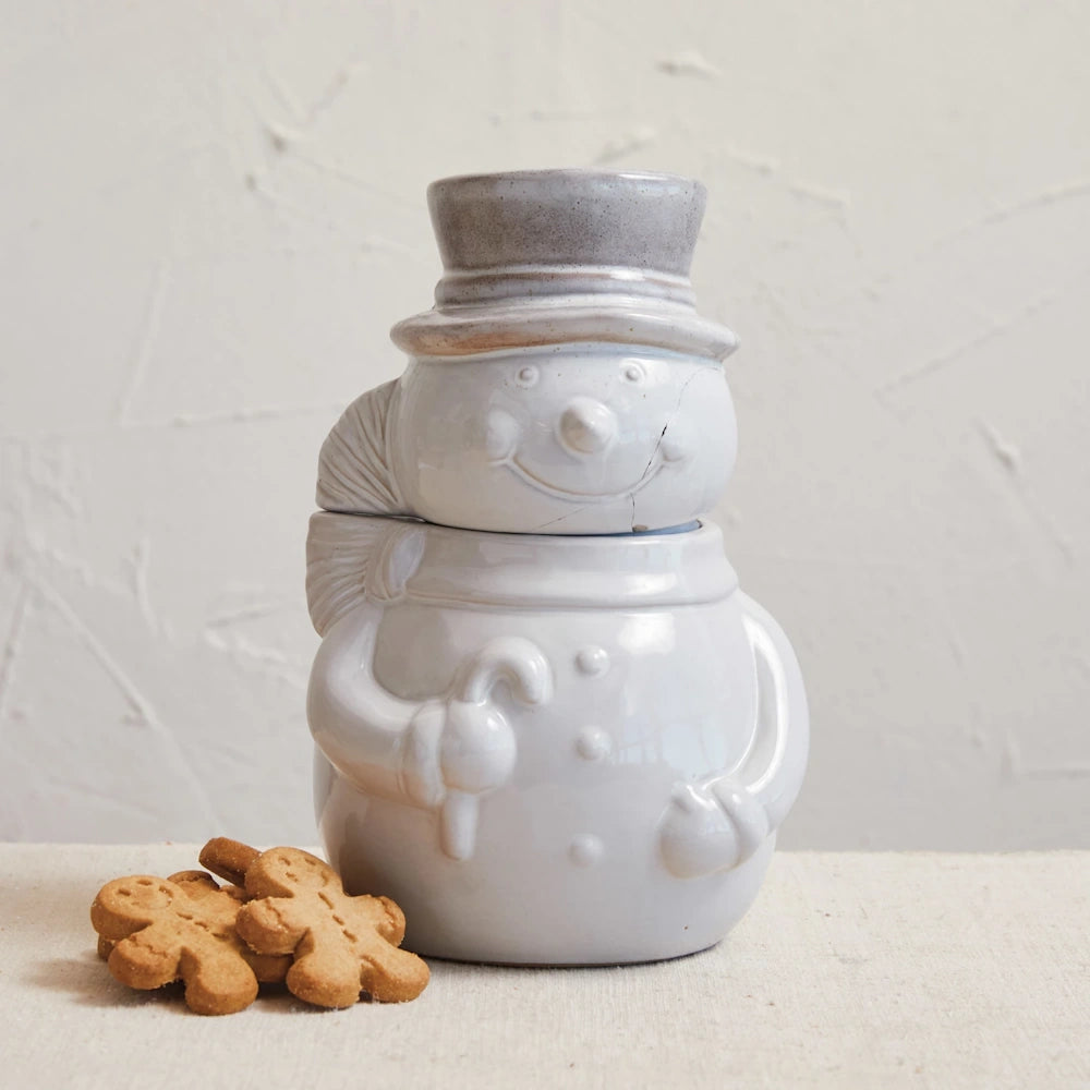 Stoneware Snowman Shaped Cookie Jar