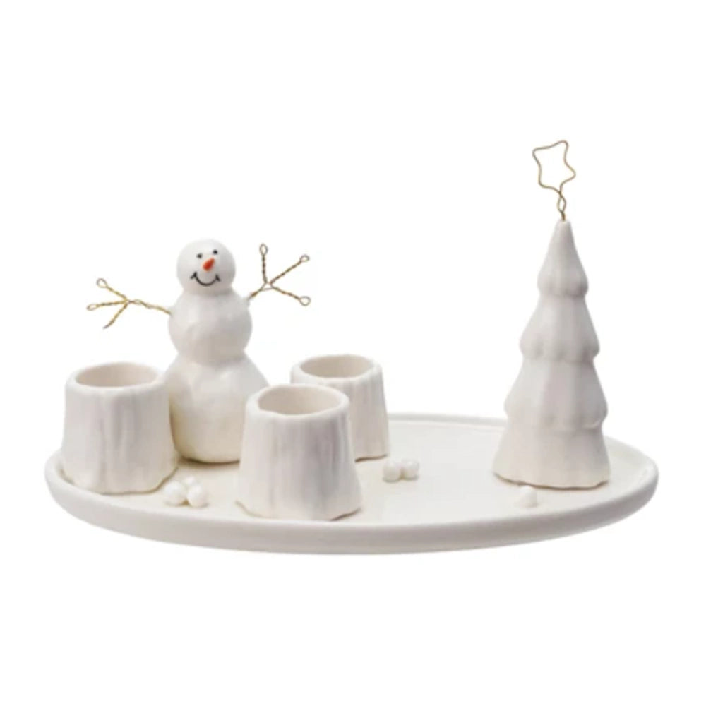 Stoneware Taper Holders with Snowman and Tree — alternate view 2