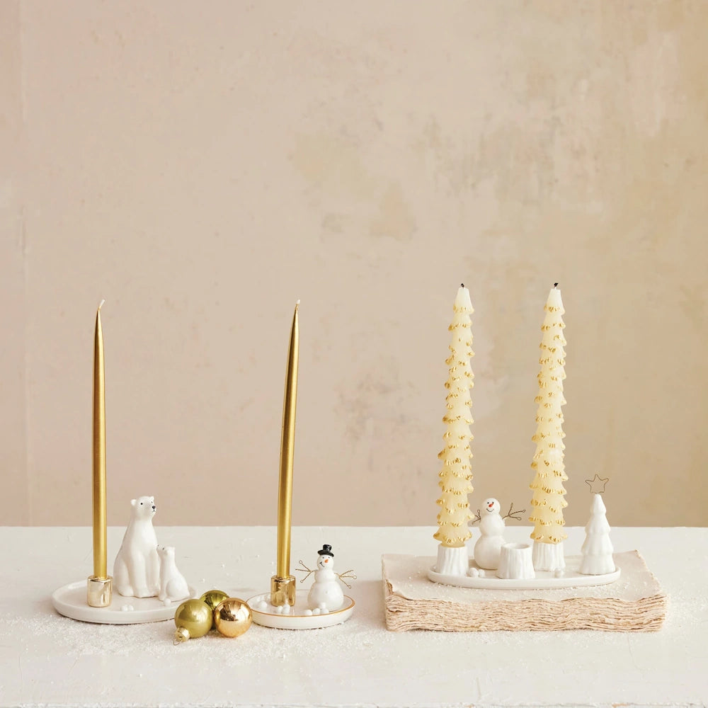 Stoneware Taper Holders with Snowman and Tree — alternate view 3