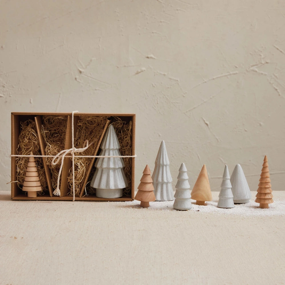 Stoneware & Wood Christmas Trees