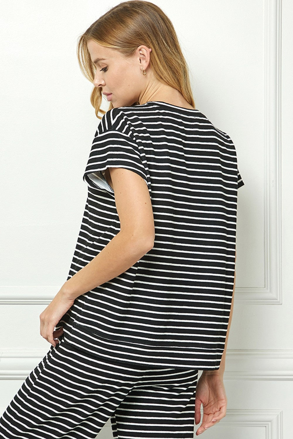 Stripe Short Sleeve Lounge Top Medium — alternate view 3