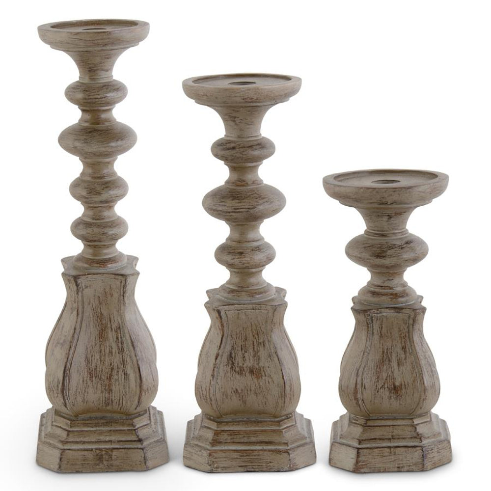 Large Tan Distressed Resin Taper/Pillar Candleholder — alternate view 2
