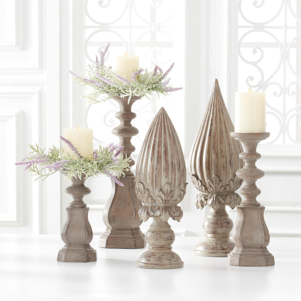 Large Tan Distressed Resin Taper/Pillar Candleholder — alternate view 3