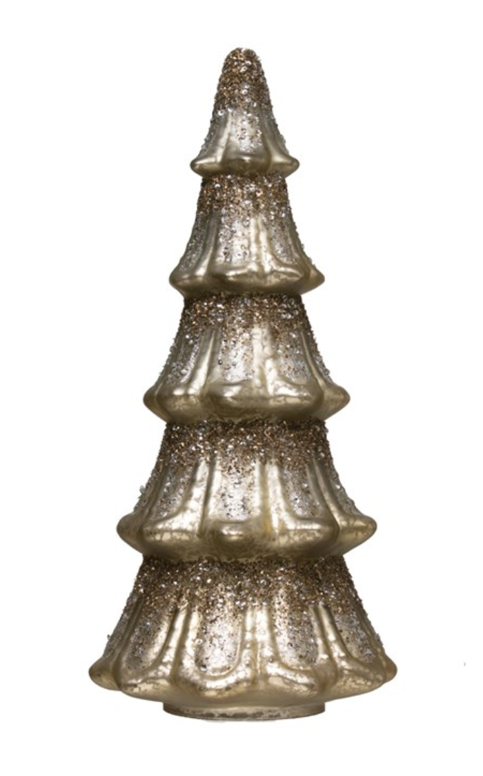 Mercury Glass Tree with Glitter, Silver Finish