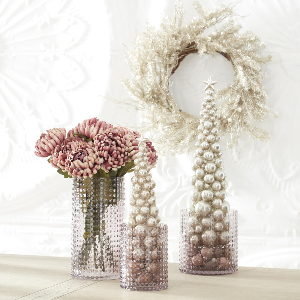 Small Transparent Pink Raised Dot Glass Vase — alternate view 3