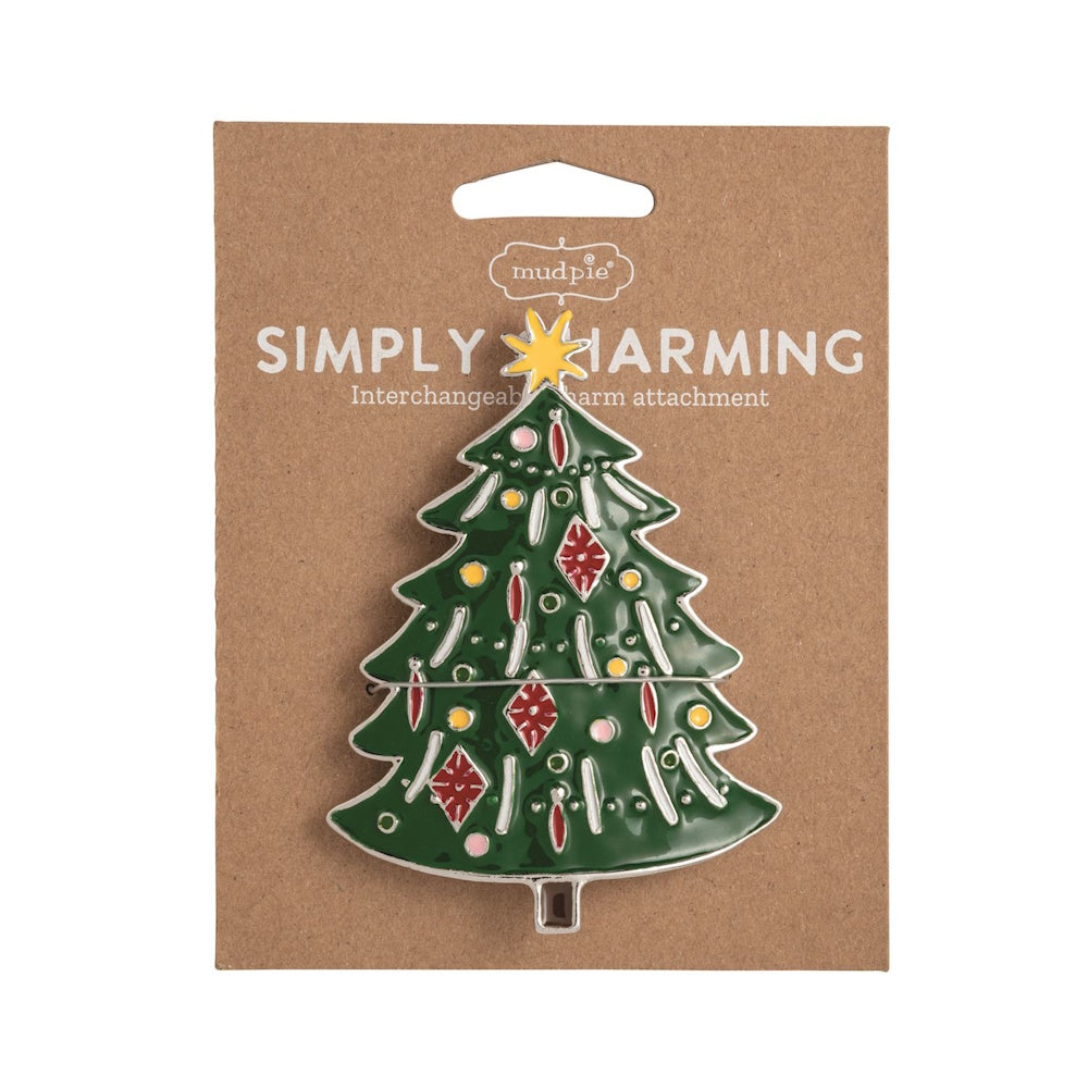 Mud Pie Simply Charming interchangeable Christmas tree charm with a yellow star and colorful ornaments.
