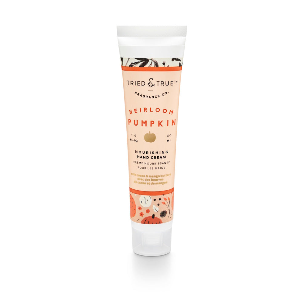 Tube of Tried & True Heirloom Pumpkin nourishing hand cream on a white background.