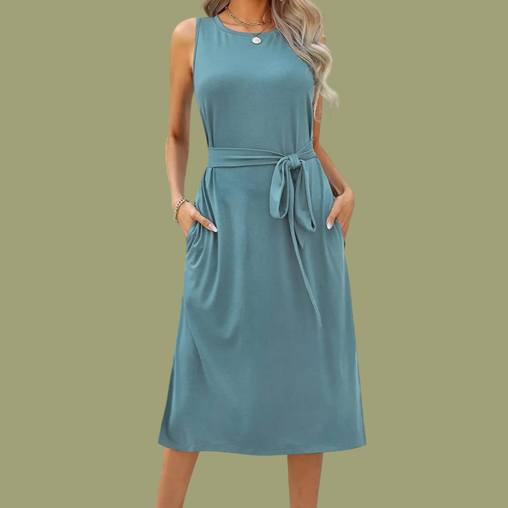 Sleeveless Belted Midi T-Shirt Dress Turquoise / XL