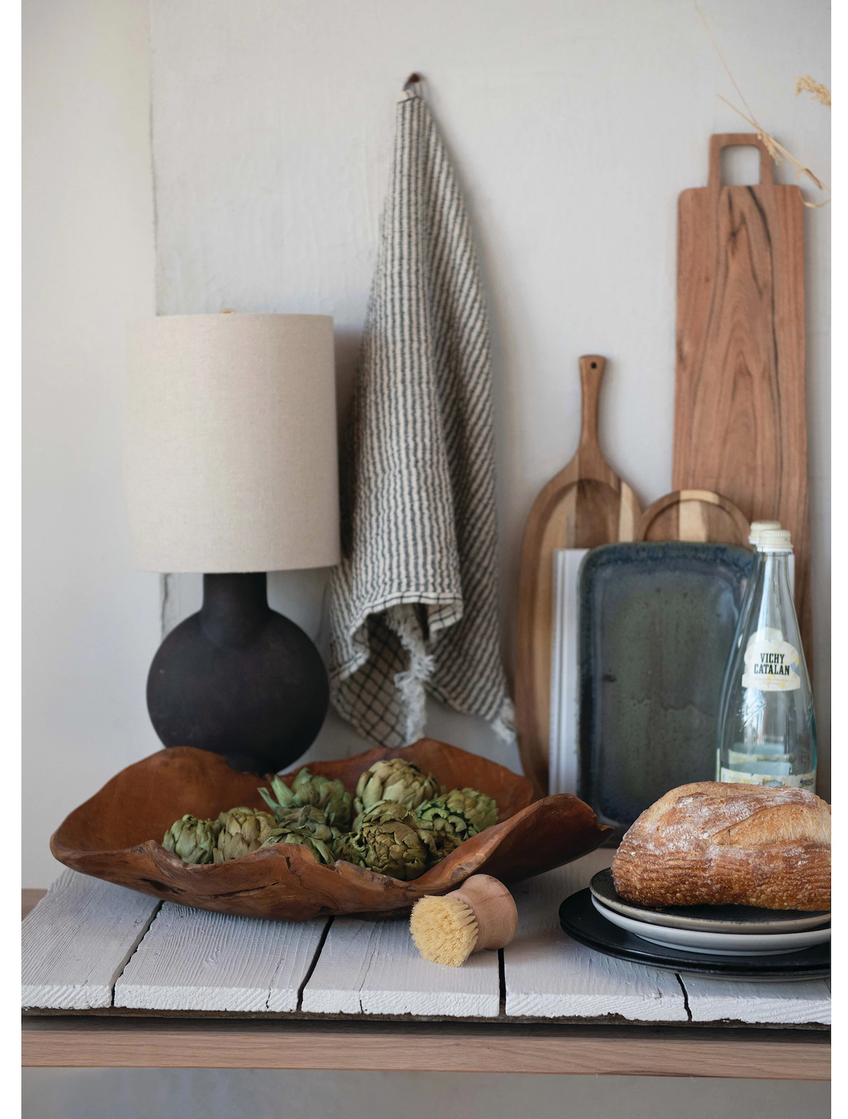 Terracotta Table Lamp with Linen Shade — alternate view 3