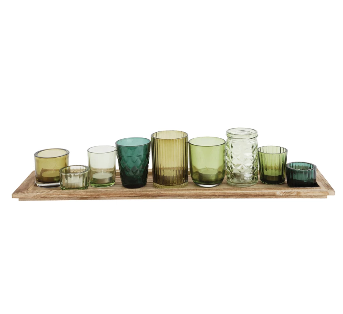 Tray with Glass Votive Holders, Boxed Set of 10