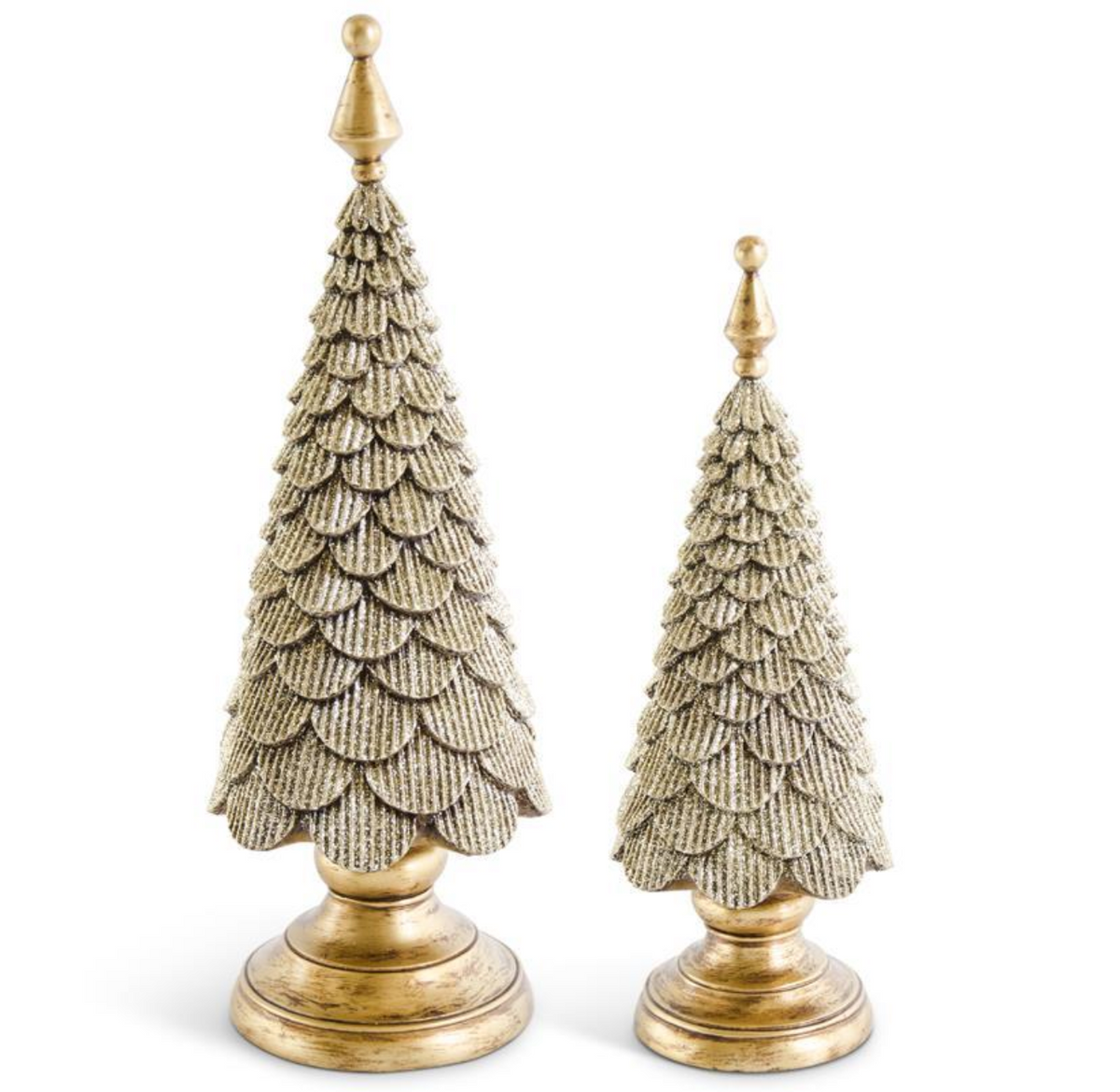 Scalloped Gold Glittered Resin Trees on Pedestal- Large