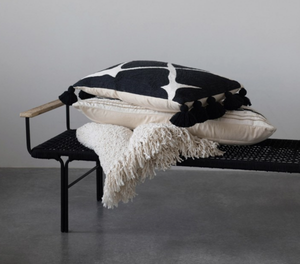 Cotton Embroidered Lumbar Pillow, Black & White — alternate view 2