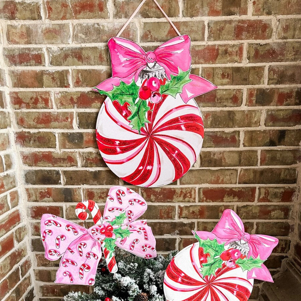 Vintage Candy Cane Ball PVC Door Hanger