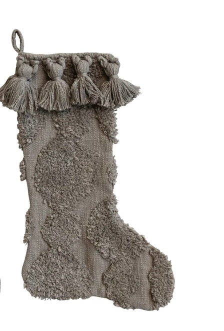 Cotton Slub Stocking With Tufting & Tassels, Grey — alternate view 3