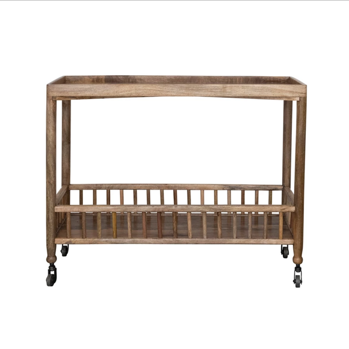 Mango Wood 2-Tier Bar Cart on Casters — alternate view 2