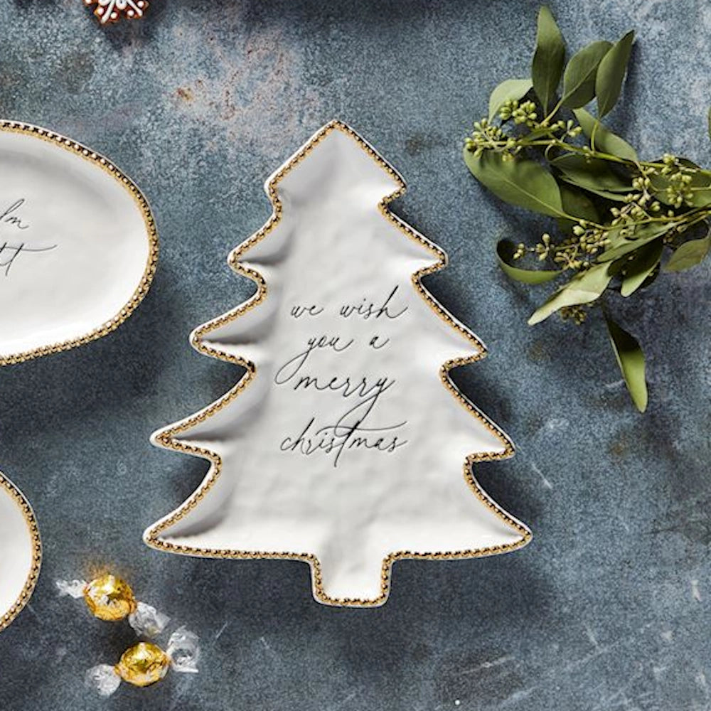 We Wish You a Merry Christmas Gold Beaded Platter