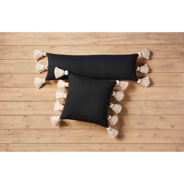 Lumbar Black Tassel Pillow — alternate view 2