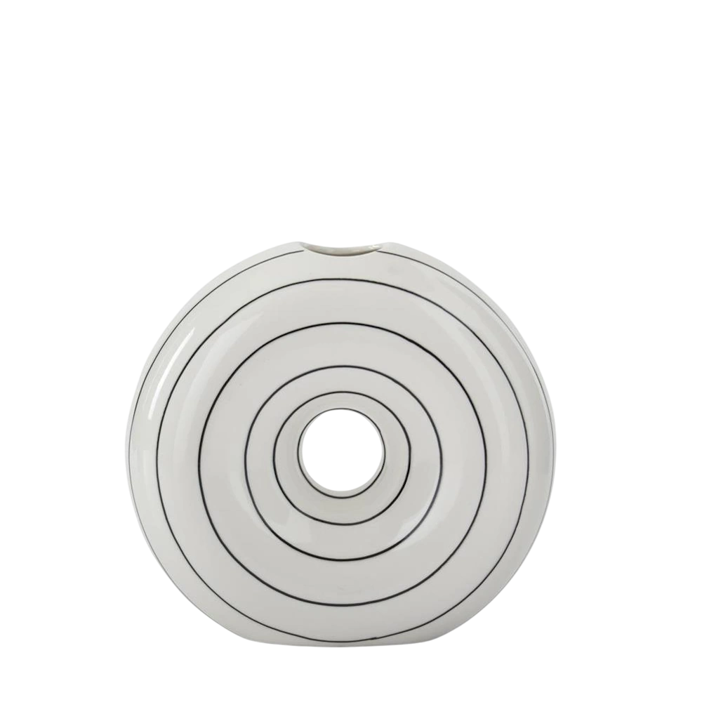 White & Black Hand Painted Striped Ceramic Circle Vases — alternate view 3