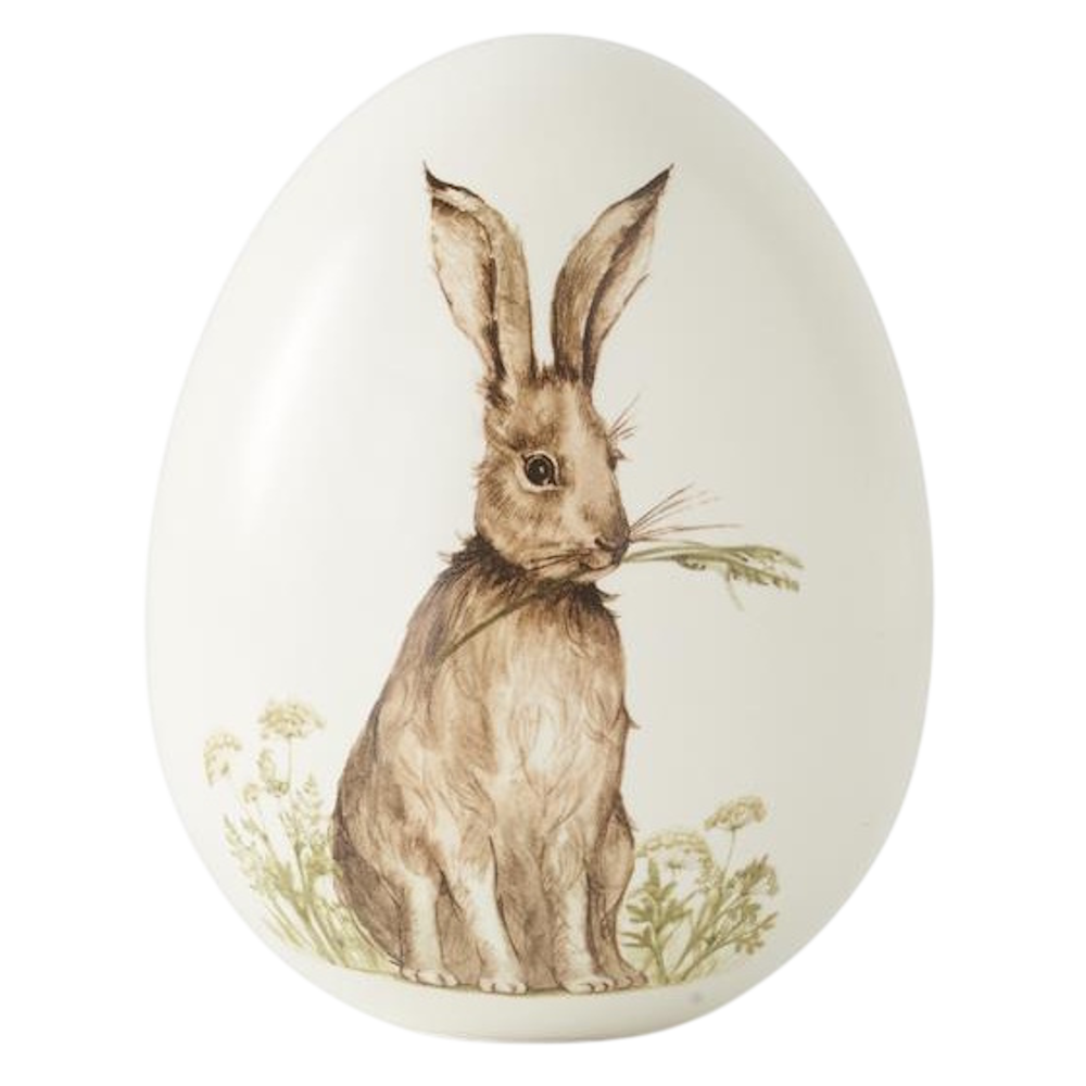 Large White Ceramic Tabletop Egg with Bunny