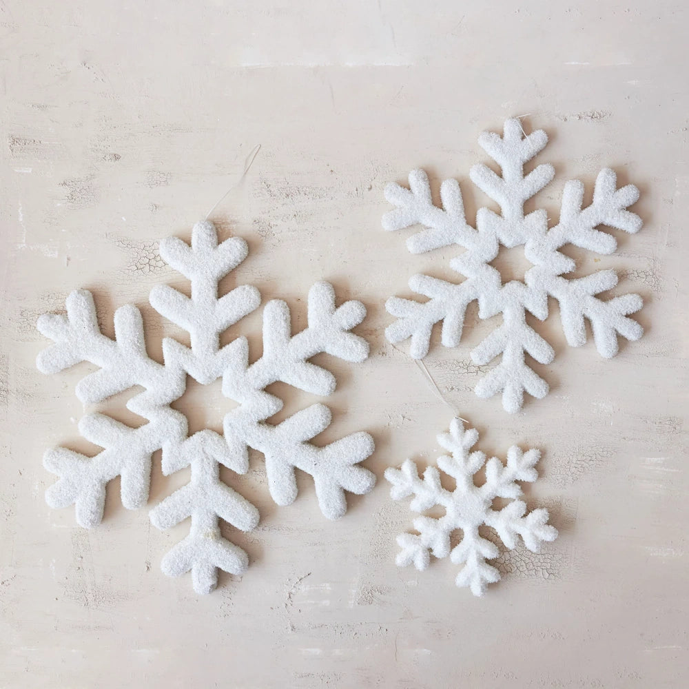 White Flocked Foam Snowflake Ornaments