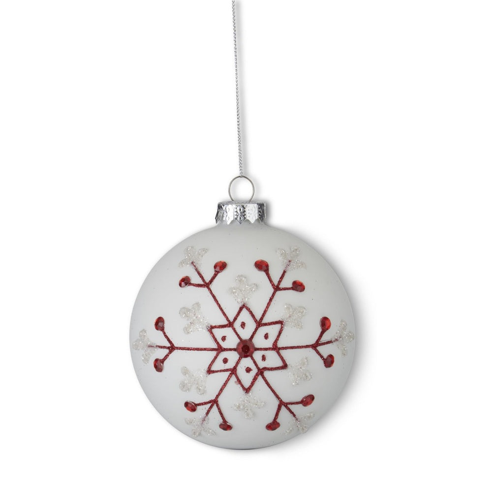 White Glass Ornaments with Red Glitter Flowers — alternate view 3